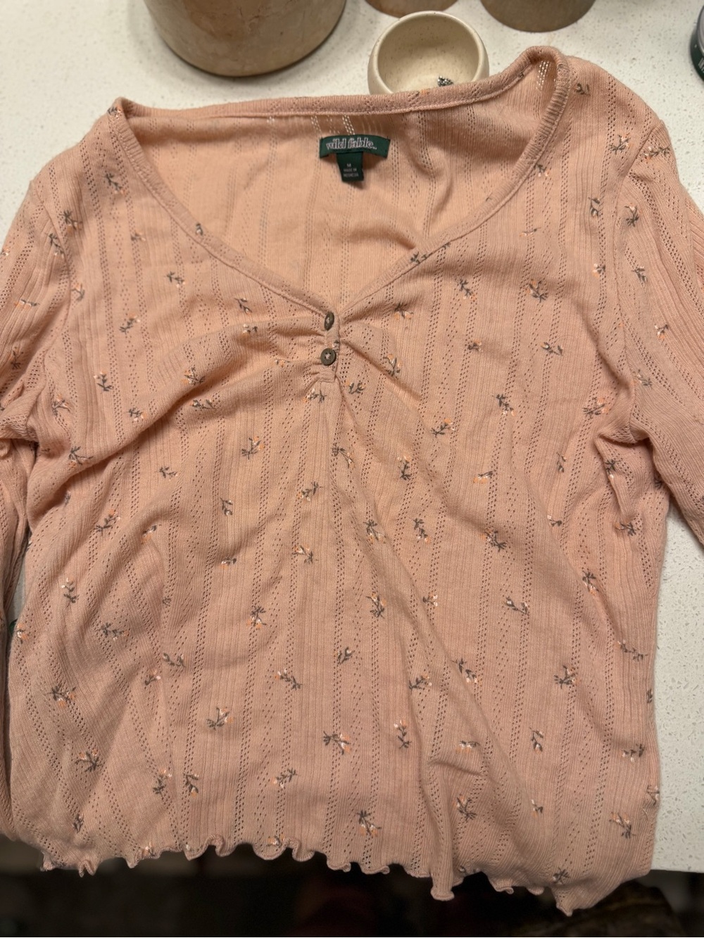 wild fable Blush Peach Knit V‑Neck Button Detail Top